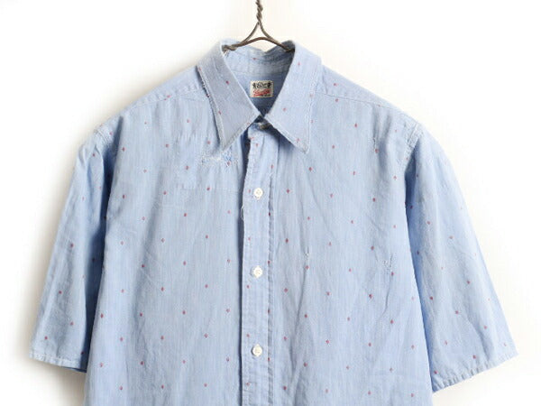 60's Elder ドット 総柄 マチ付き 半袖 コットン シャツ (M程)