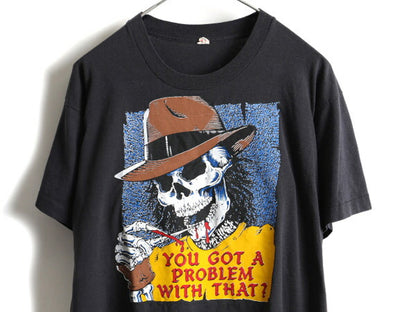 80s スカル プリント 半袖 Tシャツ (XL)