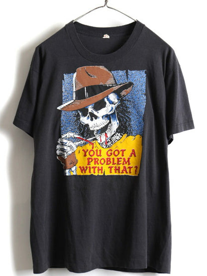 80s スカル プリント 半袖 Tシャツ (XL)