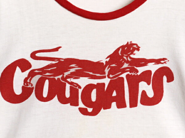 70s USA製 ★ チャンピオン カレッジ 染込み プリント リンガー Tシャツ メンズ M 小さめ S / ヴィンテージ アニマル バータグ コットン 白