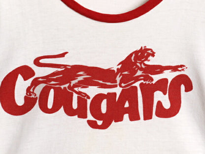 70s USA製 ★ チャンピオン カレッジ 染込み プリント リンガー Tシャツ メンズ M 小さめ S / ヴィンテージ アニマル バータグ コットン 白