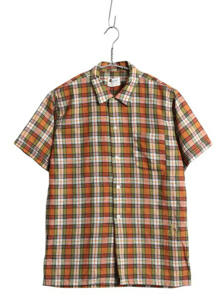 60s ★ 織柄 チェック 半袖 シャツ メンズ XS レディース S 程/ 古着 ヴィンテージ オープンカラー ボックス マルチカラー ポケット付き