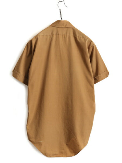 70s ★ Alexander's 半袖 シャツ ( メンズ L 程) 70年代 ビンテージ ドレス 無地 薄手 ポケット付き ポリコン PERMANENT PRESS ブラウン
