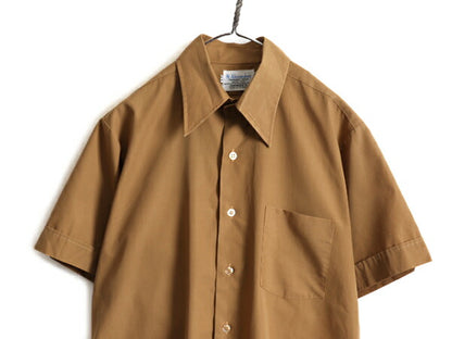 70s ★ Alexander's 半袖 シャツ ( メンズ L 程) 70年代 ビンテージ ドレス 無地 薄手 ポケット付き ポリコン PERMANENT PRESS ブラウン
