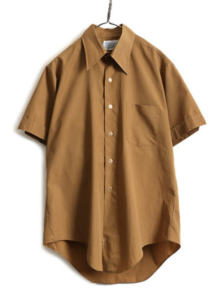 70s ★ Alexander's 半袖 シャツ ( メンズ L 程) 70年代 ビンテージ ドレス 無地 薄手 ポケット付き ポリコン PERMANENT PRESS ブラウン