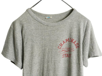 70s USA製 ★ チャンピオン 3段 染込み カレッジ プリント 半袖 Tシャツ メンズ S 程/ 古着 ヴィンテージ 当時物 88 12 バータグ 霜降り 灰