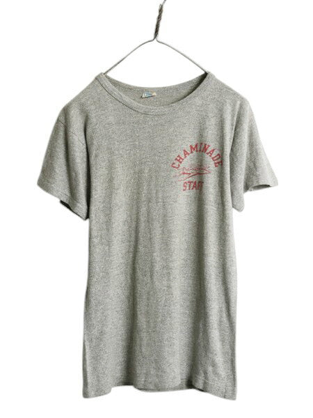 70s USA製 ★ チャンピオン 3段 染込み カレッジ プリント 半袖 Tシャツ メンズ S 程/ 古着 ヴィンテージ 当時物 88 12 バータグ 霜降り 灰