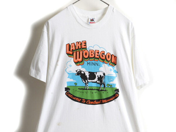90s ウシ 牛 アニマル プリント 半袖 Tシャツ (L)