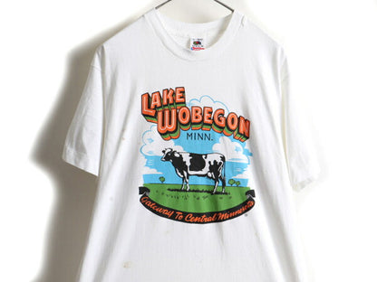 90s ウシ 牛 アニマル プリント 半袖 Tシャツ (L)