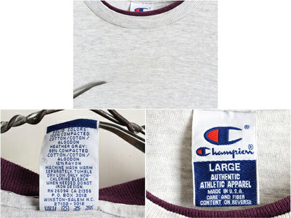 90s Champion チャンピオン 100% コットン 二重リブ ビッグ ロゴ 刺繍 半袖 Tシャツ (L)