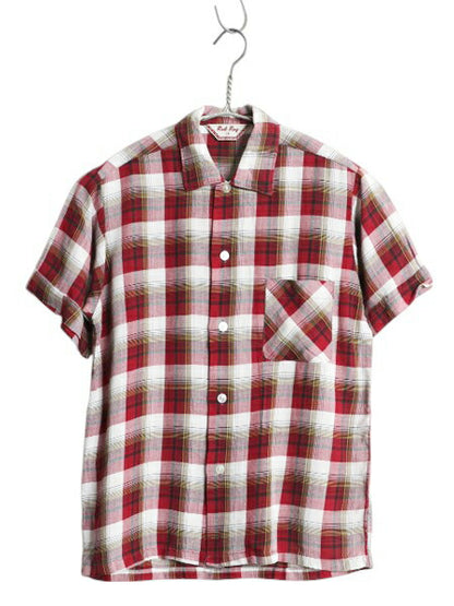 60s ★ チェック レーヨン 半袖 シャツ メンズ XS レディース S 程 古着 ヴィンテージ オープンカラー ボックス ポケット付き マルチカラー