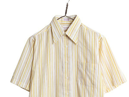 デッドストック 70s USA製 ★ NORMAN ストライプ 半袖 シャツ メンズ M / 新品 70年代 ヴィンテージ ポケット付き 半袖シャツ マルチカラー