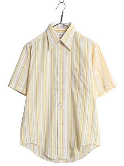 デッドストック 70s USA製 ★ NORMAN ストライプ 半袖 シャツ メンズ M / 新品 70年代 ヴィンテージ ポケット付き 半袖シャツ マルチカラー