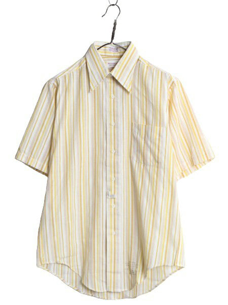 デッドストック 70s USA製 ★ NORMAN ストライプ 半袖 シャツ メンズ M / 新品 70年代 ヴィンテージ ポケット付き 半袖シャツ マルチカラー