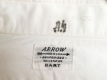 50s USA製 ★ ARROW マチ付き 長袖 シャツ メンズ S 程/ 50年代 ヴィンテージ アロー 無地 100% コットン ポケット付き 長袖シャツ Yシャツ