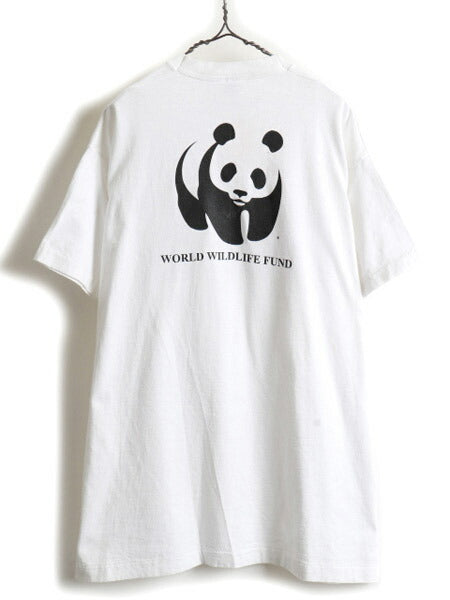 90s WWF ポケット付き パンダ アニマル 両面 プリント 半袖 Tシャツ (XL)
