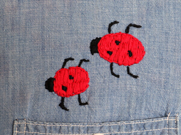 60s ★ DOUBLE RINGER ハンドメイド 刺繍 シャンブレー シャツ メンズ S 程/ 60年代 ヴィンテージ ワーク 100% コットン 長袖シャツ 一点物
