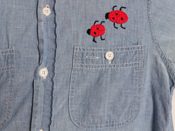 60s ★ DOUBLE RINGER ハンドメイド 刺繍 シャンブレー シャツ メンズ S 程/ 60年代 ヴィンテージ ワーク 100% コットン 長袖シャツ 一点物