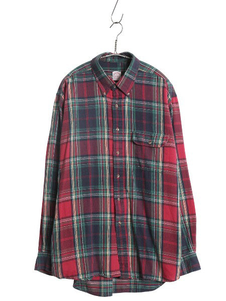 90s ブルックスブラザーズ チェック 3点留め ボタンダウン フランネル シャツ メンズ XL / オールド ネルシャツ 長袖シャツ 大きいサイズ