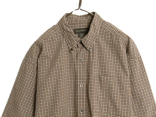 90s バナナリパブリック 3点留め ボタンダウン 半袖 シャツ メンズ XL 古着 オールド ギンガム チェック コットン ボックス 大きいサイズ