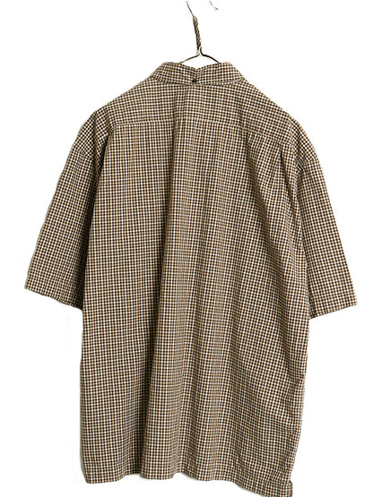 90s バナナリパブリック 3点留め ボタンダウン 半袖 シャツ メンズ XL 古着 オールド ギンガム チェック コットン ボックス 大きいサイズ