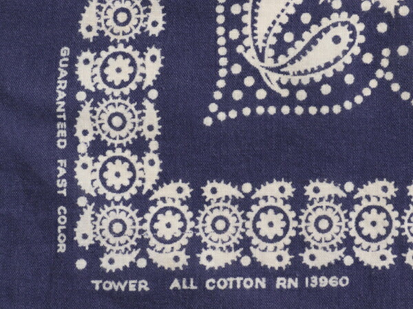 60s USA製 ★ パリス TOWER ペイズリー x ドット バンダナ / 小物 ヴィンテージ 水玉 セルビッジ 耳付き コットン ハンカチ スカーフ 紺