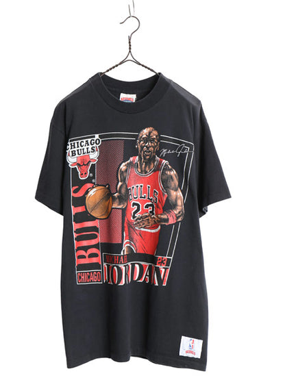 90s USA製 ★ マイケル ジョーダン イラスト プリント Tシャツ メンズ L / オールド NBA オフィシャル NUTMEG バスケ シングルステッチ 黒