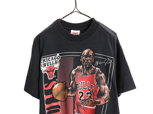 90s USA製 ★ マイケル ジョーダン イラスト プリント Tシャツ メンズ L / オールド NBA オフィシャル NUTMEG バスケ シングルステッチ 黒