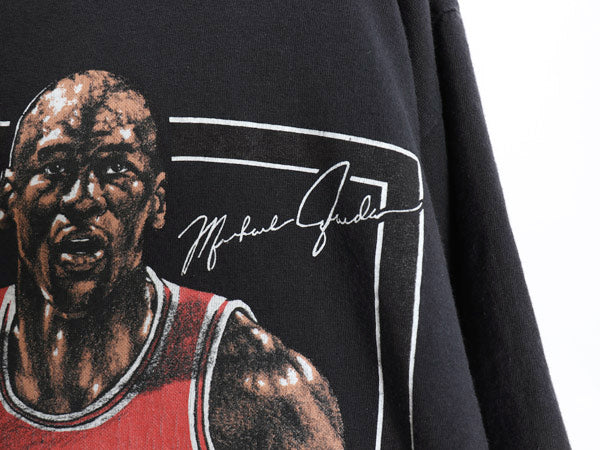 90s USA製 ★ マイケル ジョーダン イラスト プリント Tシャツ メンズ L / オールド NBA オフィシャル NUTMEG バスケ シングルステッチ 黒