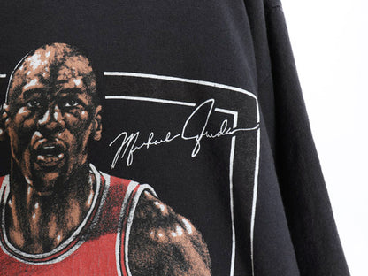 90s USA製 ★ マイケル ジョーダン イラスト プリント Tシャツ メンズ L / オールド NBA オフィシャル NUTMEG バスケ シングルステッチ 黒