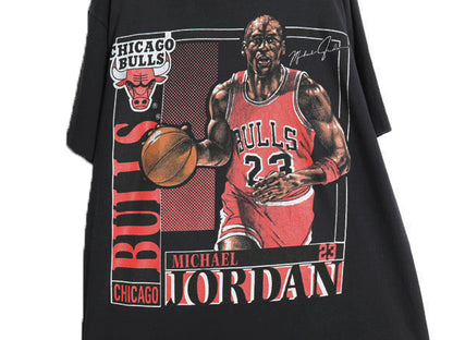 90s USA製 ★ マイケル ジョーダン イラスト プリント Tシャツ メンズ L / オールド NBA オフィシャル NUTMEG バスケ シングルステッチ 黒