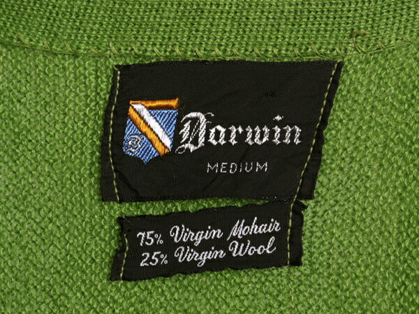 70s ★ Darwin 3D 立体編み モヘア ニット カーディガン メンズ M / 古着 ヴィンテージ ウール セーター 前開き 羽織り 緑 重ね着 グリーン