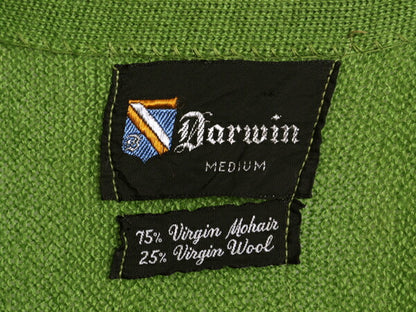 70s ★ Darwin 3D 立体編み モヘア ニット カーディガン メンズ M / 古着 ヴィンテージ ウール セーター 前開き 羽織り 緑 重ね着 グリーン