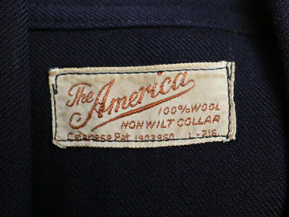 ★ The America 長袖 ウール オフィサー シャツ ( メンズ 男性 L程) ウールシャツ 長袖シャツ トップス 紺 ネイビー ビンテージ 古着 無地