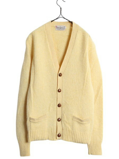 60s ★ Archie Brown & Son シェットランド ウール ニット カーディガン メンズ XL 60年代 ヴィンテージ セーター ポケット付き 羽織り 黄