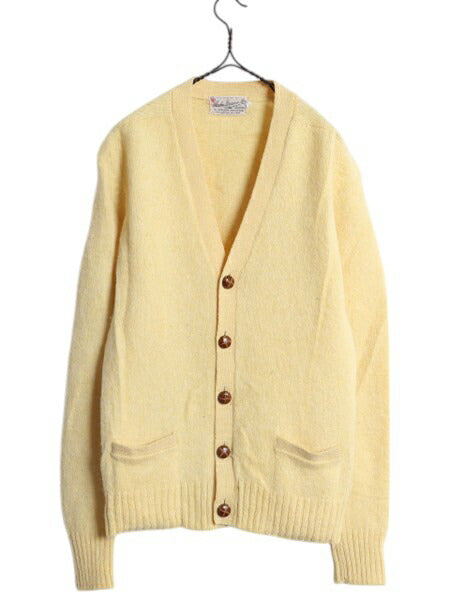 60s ★ Archie Brown & Son シェットランド ウール ニット カーディガン メンズ XL 60年代 ヴィンテージ セーター ポケット付き 羽織り 黄
