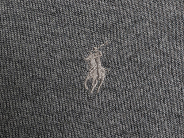 ポロ ラルフローレン ニット セーター メンズ M 古着 メリノ ウール ハイゲージ ワンポイント クルーネック シンプル きれいめ グレー 薄手