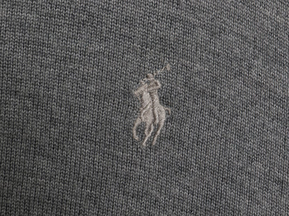 ポロ ラルフローレン ニット セーター メンズ M 古着 メリノ ウール ハイゲージ ワンポイント クルーネック シンプル きれいめ グレー 薄手