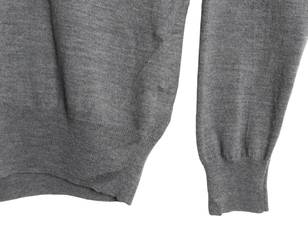 ポロ ラルフローレン ニット セーター メンズ M 古着 メリノ ウール ハイゲージ ワンポイント クルーネック シンプル きれいめ グレー 薄手