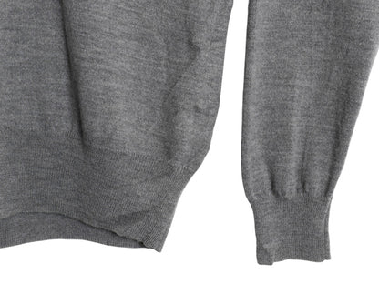 ポロ ラルフローレン ニット セーター メンズ M 古着 メリノ ウール ハイゲージ ワンポイント クルーネック シンプル きれいめ グレー 薄手