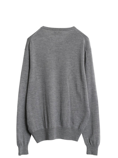 ポロ ラルフローレン ニット セーター メンズ M 古着 メリノ ウール ハイゲージ ワンポイント クルーネック シンプル きれいめ グレー 薄手