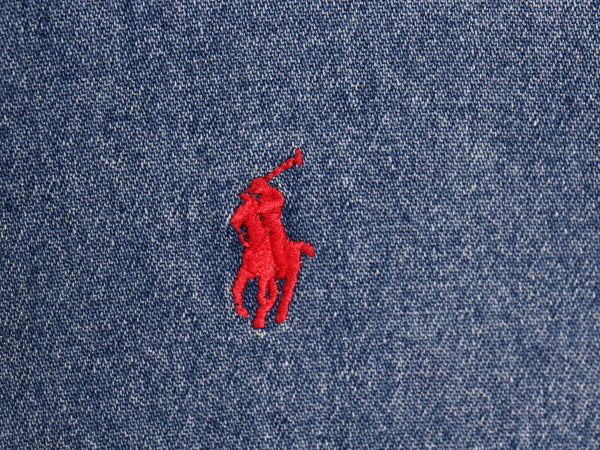 90s ラルフローレン ボタンダウン 長袖 デニム シャツ メンズ XL / オールド ポロ コットン ポニー 刺繍 ワンポイント 大きいサイズ ブルー