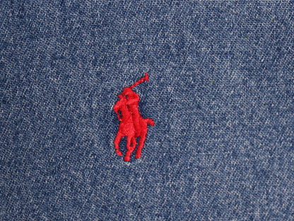 90s ラルフローレン ボタンダウン 長袖 デニム シャツ メンズ XL / オールド ポロ コットン ポニー 刺繍 ワンポイント 大きいサイズ ブルー