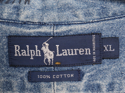 90s ラルフローレン ボタンダウン 長袖 デニム シャツ メンズ XL / オールド ポロ コットン ポニー 刺繍 ワンポイント 大きいサイズ ブルー