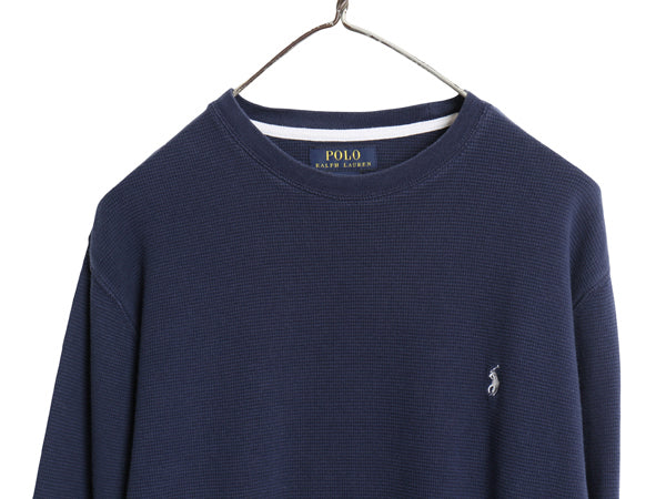 ポロ ラルフローレン 長袖 サーマル Tシャツ メンズ M / ロンT ワッフル カットソー ワンポイント ストレッチ インナー シンプル ネイビー