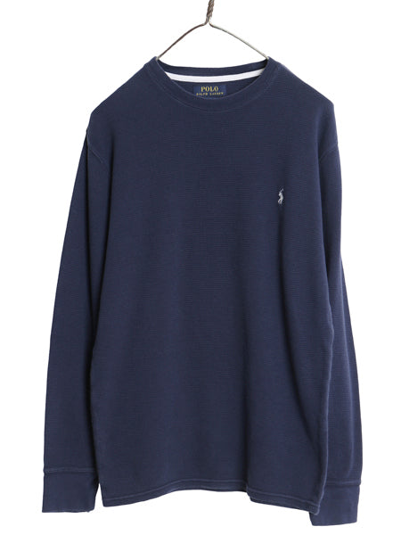 ポロ ラルフローレン 長袖 サーマル Tシャツ メンズ M / ロンT ワッフル カットソー ワンポイント ストレッチ インナー シンプル ネイビー