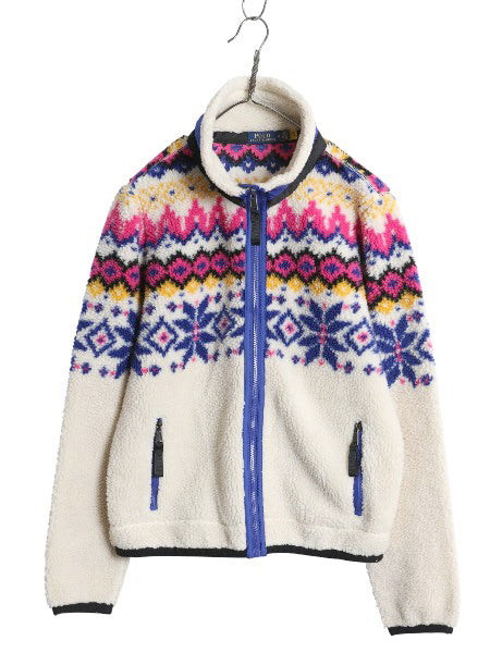 ポロ ラルフローレン ノルディック パイル フリース ジャケット レディース M / 古着 フルジップ ハイネック ジャンパー ボア マルチカラー