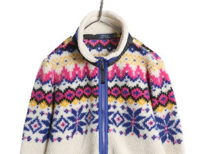 ポロ ラルフローレン ノルディック パイル フリース ジャケット レディース M / 古着 フルジップ ハイネック ジャンパー ボア マルチカラー