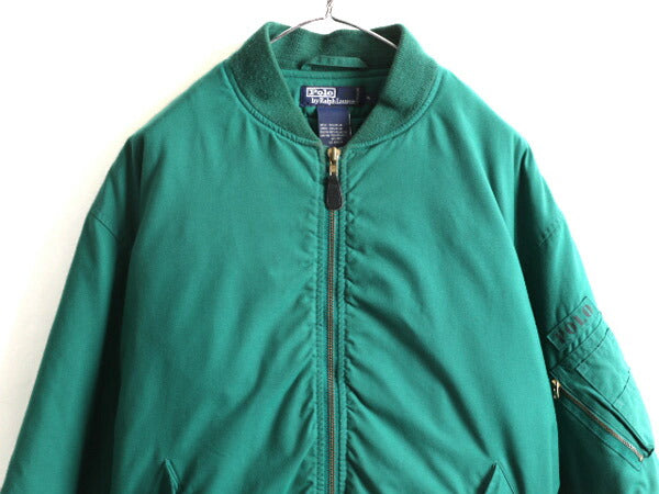 90s 大きいサイズ XL ★ POLO ポロ ラルフローレン MA-1 タイプ フライト ジャケット ( メンズ ) 古着 90年代 中綿 ボンバー ブルゾン 緑