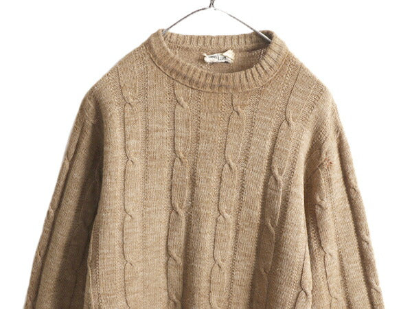 60s★ ケーブル ウール ニット セーター メンズ L / 古着 60年代 ヴィンテージ ニットセーター ケーブルニット 長袖ニット 無地 ベージュ